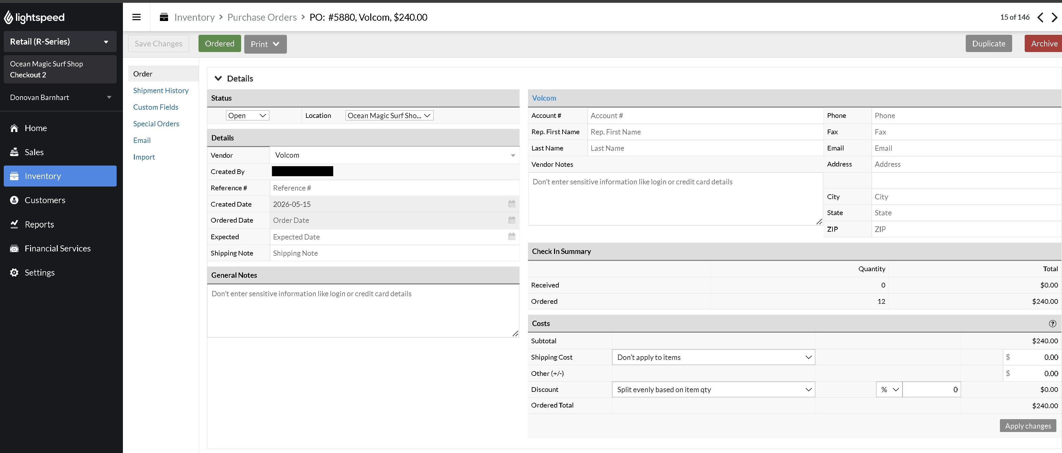 Purchase order created